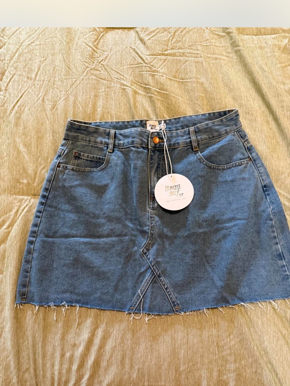 Princess Polly Denim Mini Skirt in Blue — Size 12